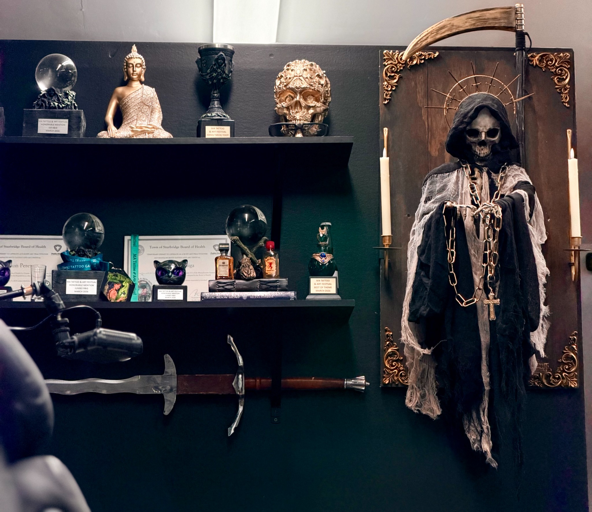 Suicida Ink studio award wall and decor